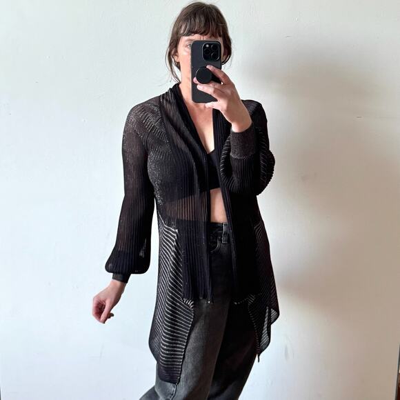 Vintage ESCADA Black and Silver Metallic Open Front Cardigan - Picture 1 of 9